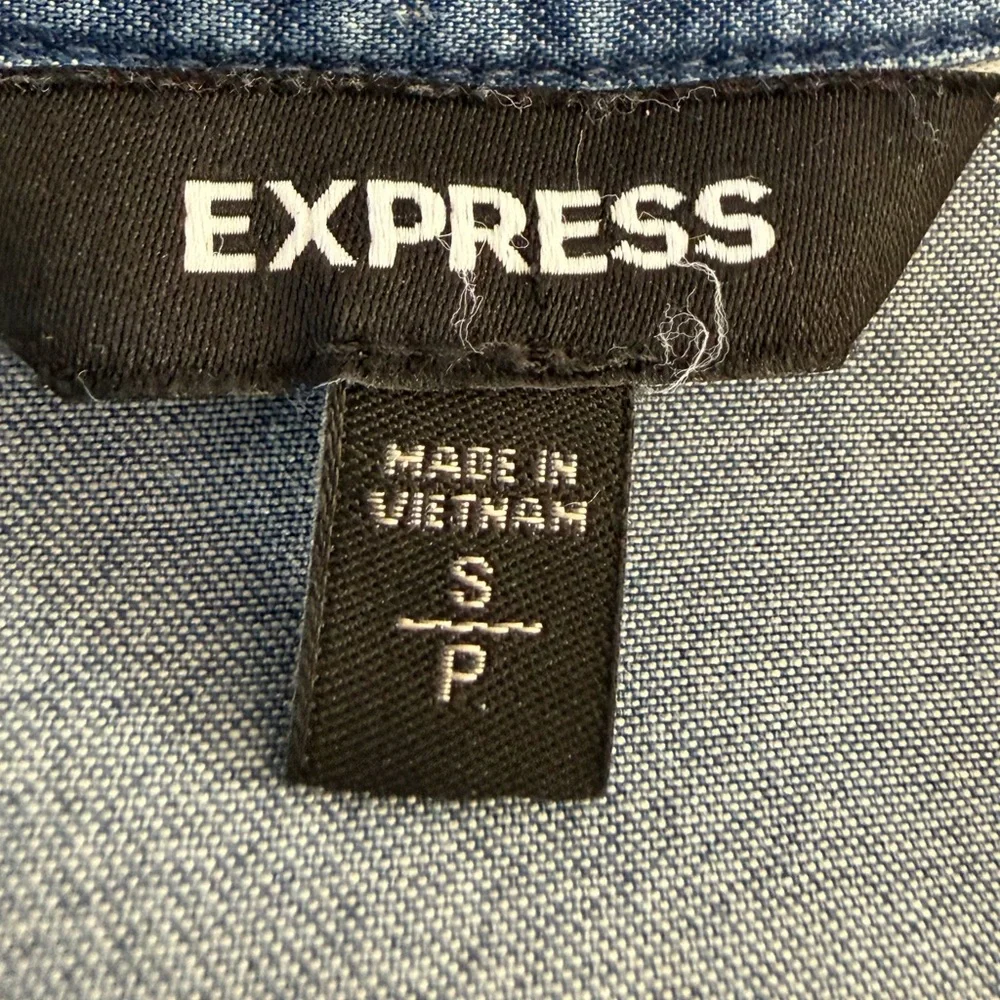 Express Light Denim Puff Sleeve Button Front Mini Shirt Dress Size S - Picture 5 of 11